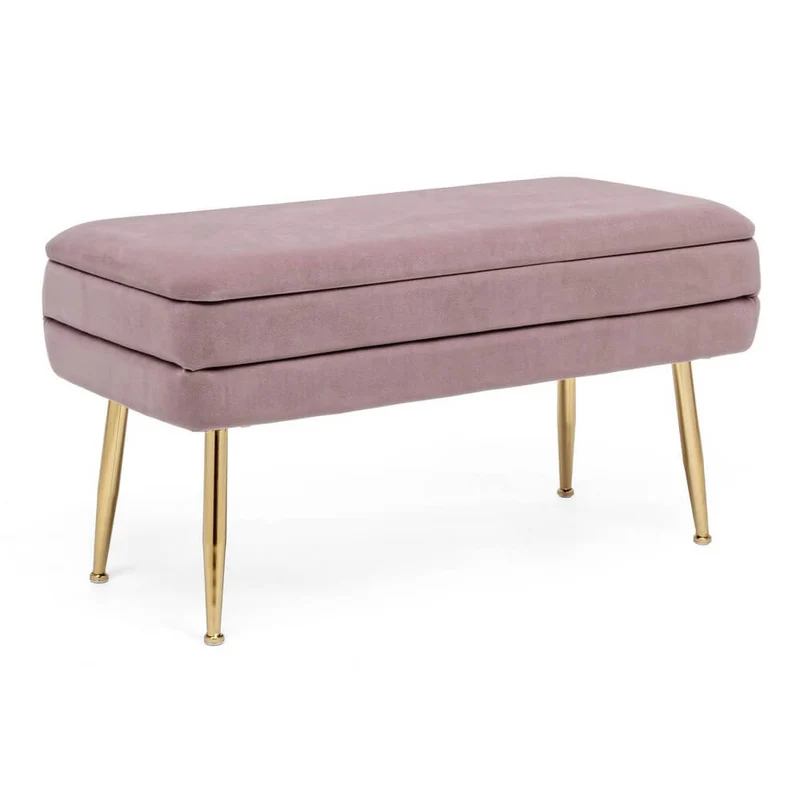 Panca contenitore in velluto con gambe dorate glam - SERENA