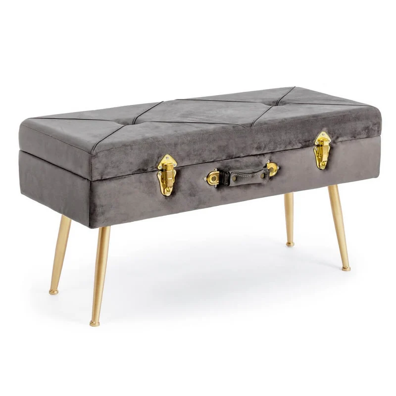 Panca Contenitore Velluto con Gambe Dorate Stile Vintage - SERENA