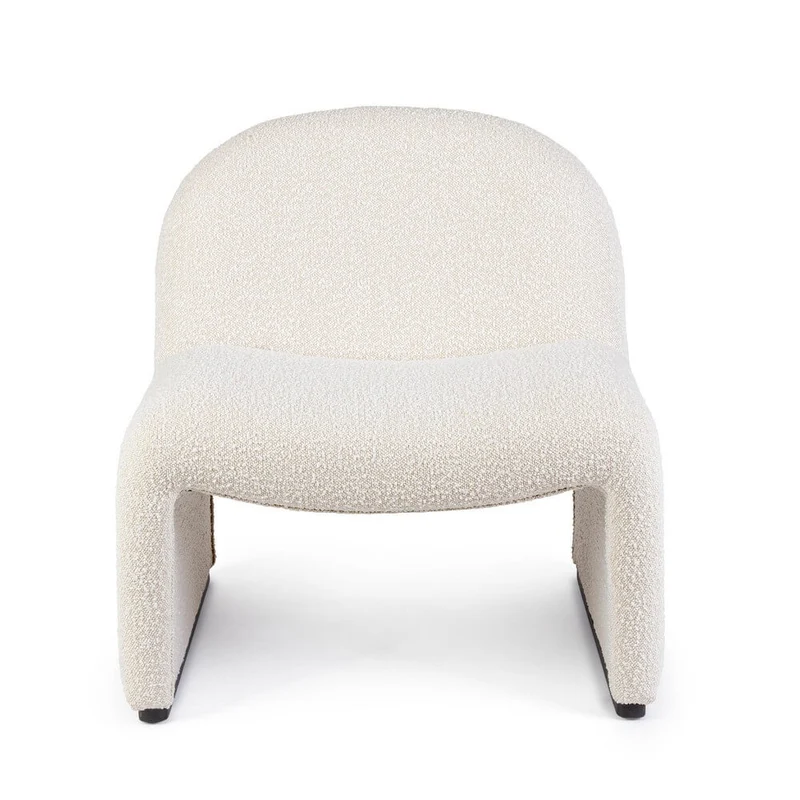 Poltrona Lounge Imbottita in Tessuto Bouclé con Base in Legno - RENATA