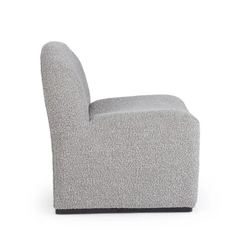 Poltrona Lounge Imbottita in Tessuto Bouclé con Base in Legno - RENATA
