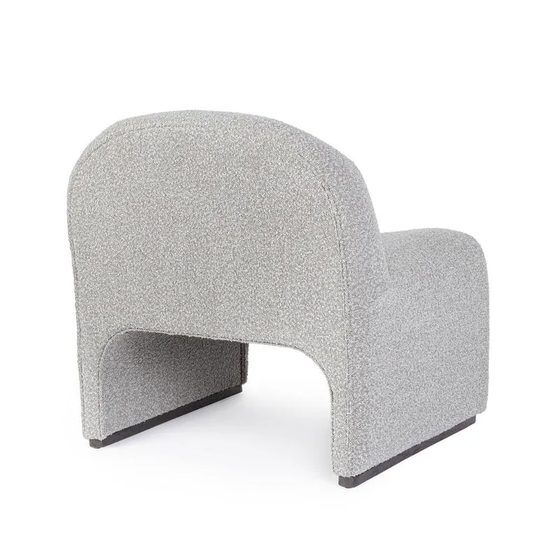 Poltrona Lounge Imbottita in Tessuto Bouclé con Base in Legno - RENATA