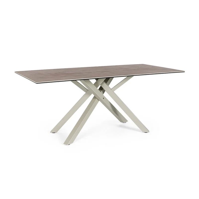 Tavolo da pranzo in ceramica con gambe in acciaio intrecciate - PHOENIX