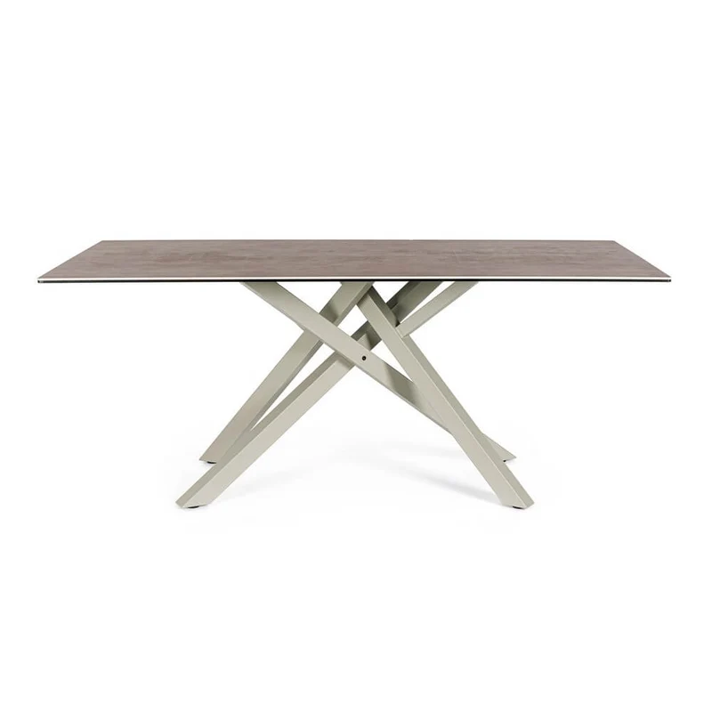 Tavolo da pranzo in ceramica con gambe in acciaio intrecciate - PHOENIX