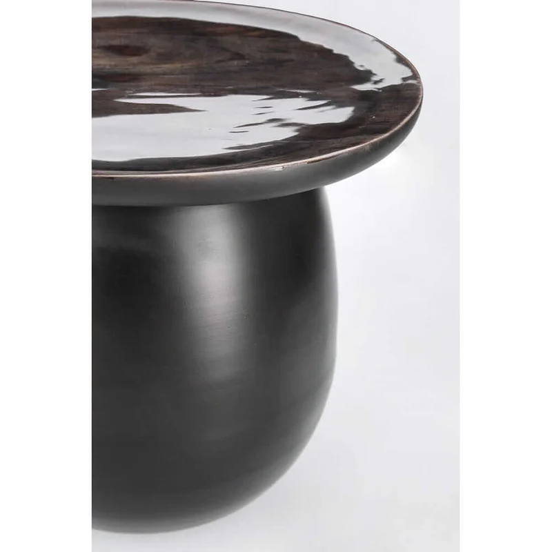 Tavolino rotondo in legno di mango smaltato con base in acciaio - HYBRID