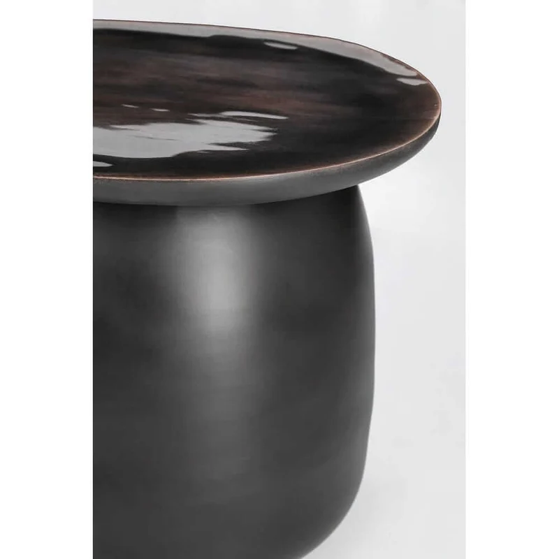 Tavolino rotondo in legno di mango smaltato con base in acciaio - HYBRID