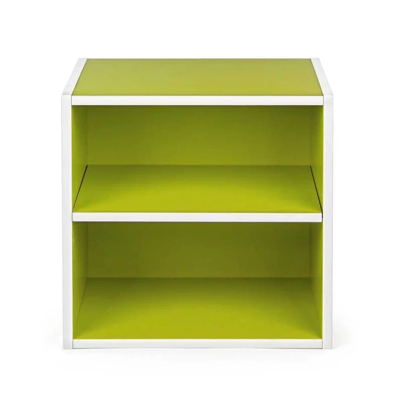 Cubo Modulare con Mensola in Legno Verde per Soggiorno - NIXO