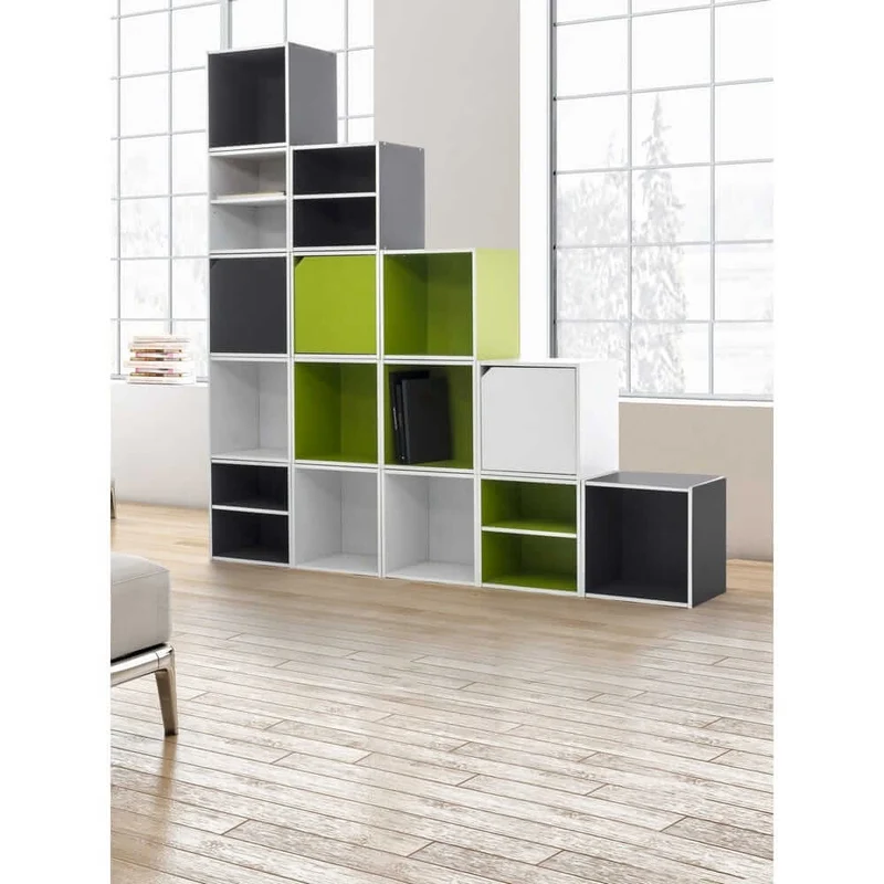 Cubo Modulare con Mensola in Legno Verde per Soggiorno - NIXO