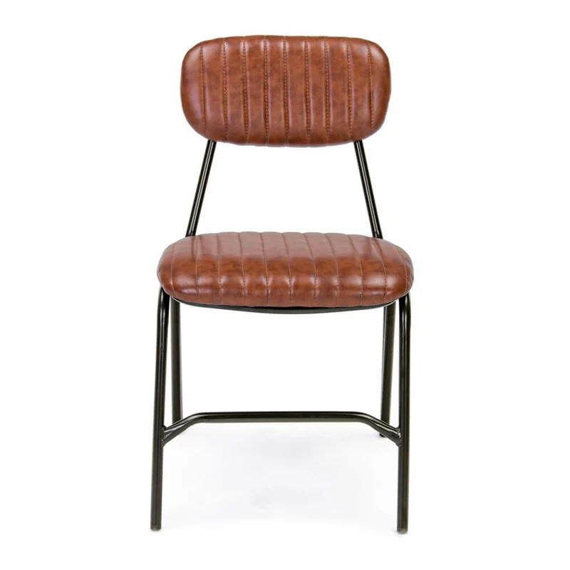 Set di 2 Sedie Imbottite in Similpelle Vintage con Struttura in Acciaio - CAMILLE