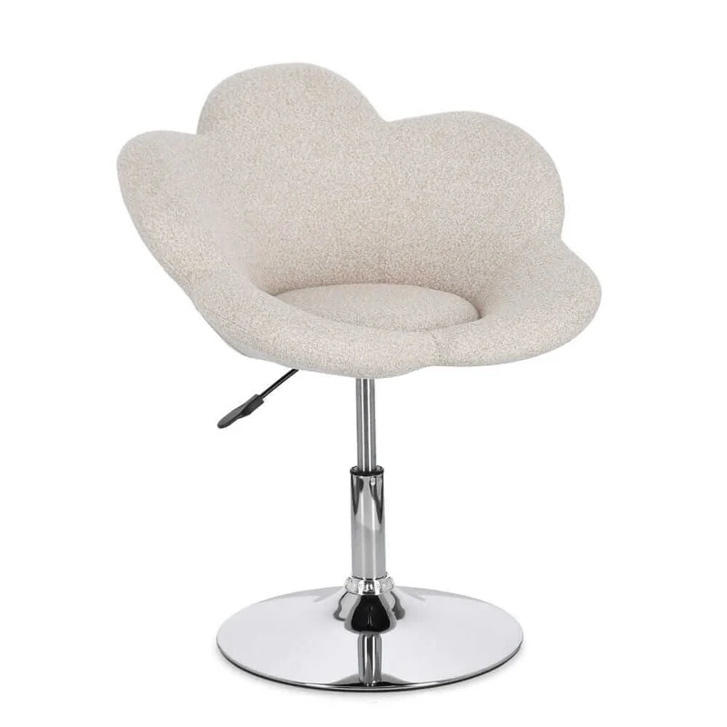 Set di 2 Poltroncine Girevoli Regolabili in Tessuto Bouclé con Base Cromata - BLOOM