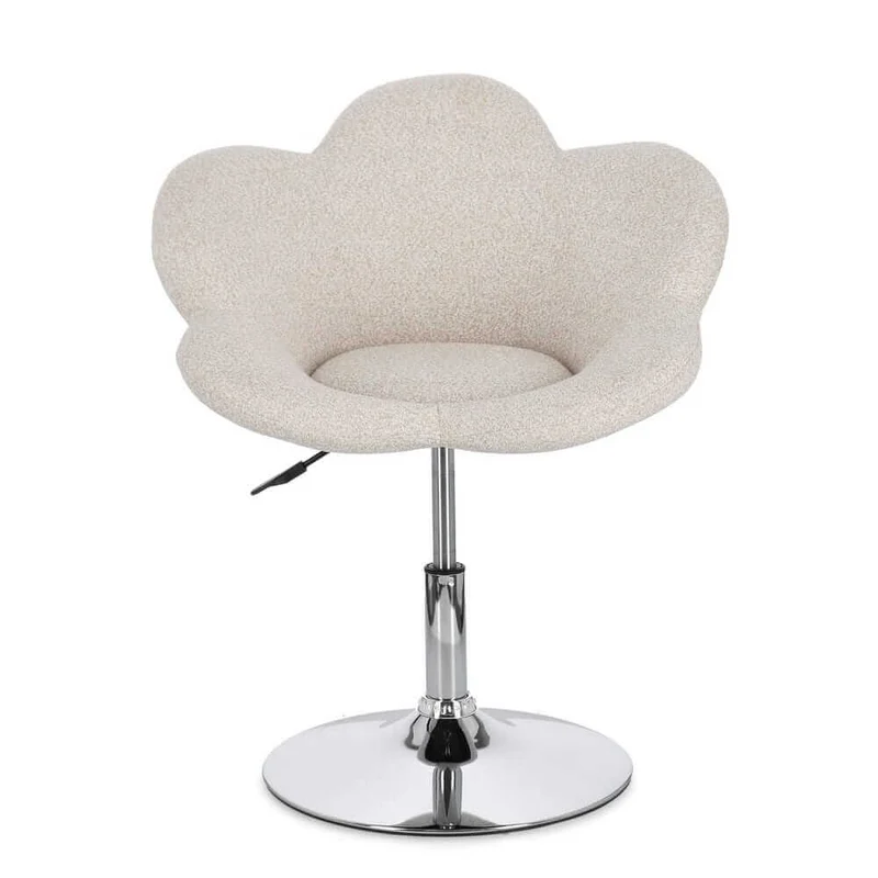 Set di 2 Poltroncine Girevoli Regolabili in Tessuto Bouclé con Base Cromata - BLOOM