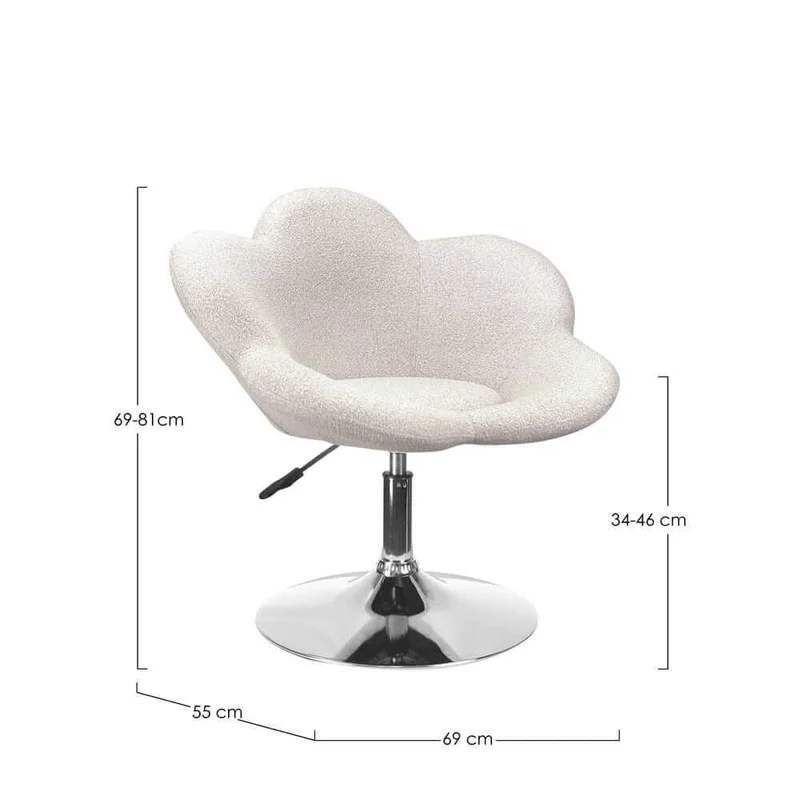 Set di 2 Poltroncine Girevoli Regolabili in Tessuto Bouclé con Base Cromata - BLOOM