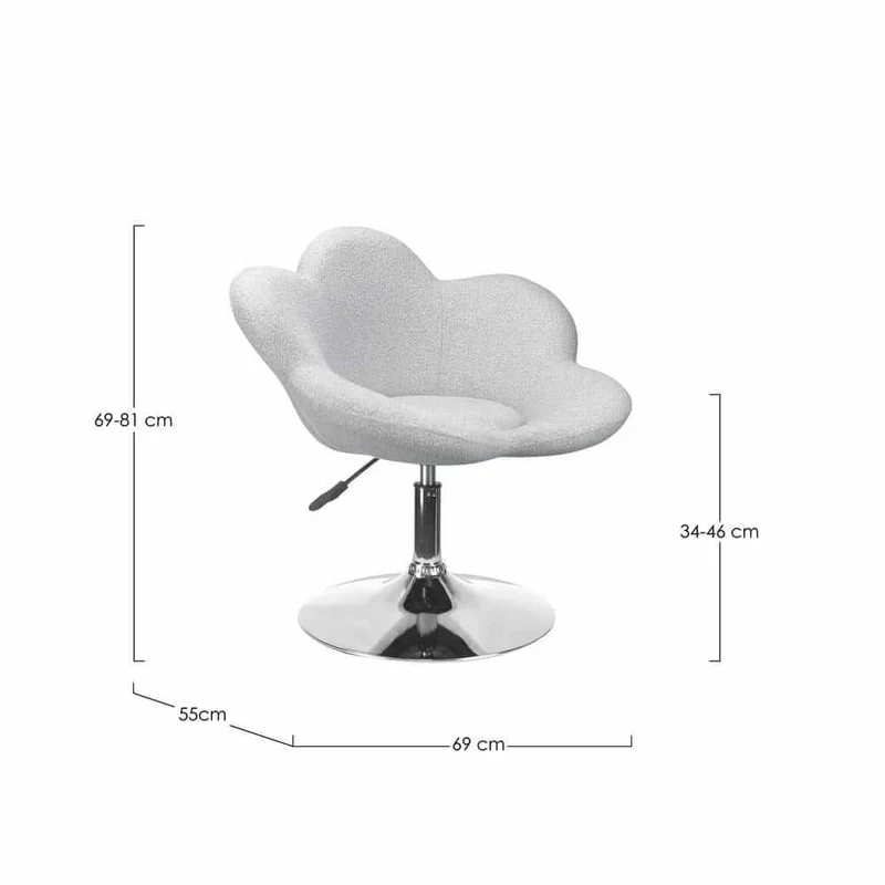 Set di 2 Poltroncine Girevoli Regolabili in Tessuto Bouclé con Base Cromata - BLOOM