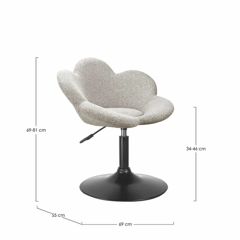 Set di 2 Poltroncine Girevoli Regolabili in Tessuto Bouclé con Base Cromata - BLOOM