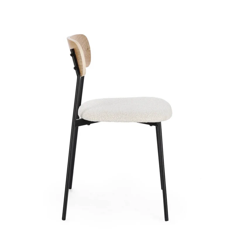 Set di 2 Sedie con Seduta Imbottita Boucléé Schienale in Legno e Gambe in Acciaio - BELLA