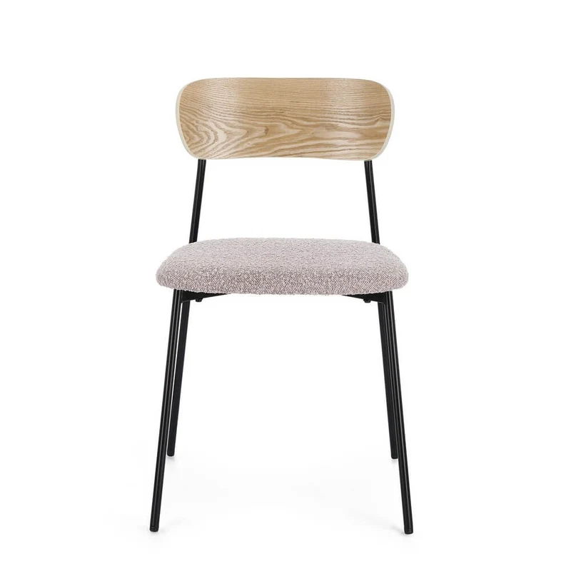 Set di 2 Sedie con Seduta Imbottita Boucléé Schienale in Legno e Gambe in Acciaio - BELLA