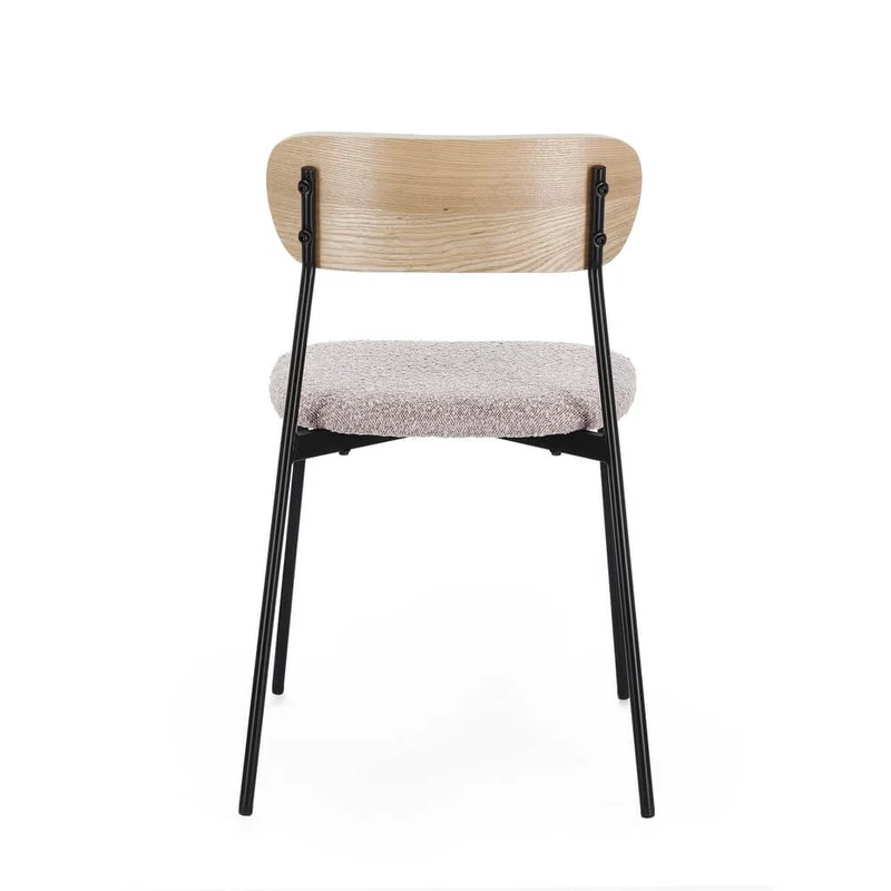 Set di 2 Sedie con Seduta Imbottita Boucléé Schienale in Legno e Gambe in Acciaio - BELLA