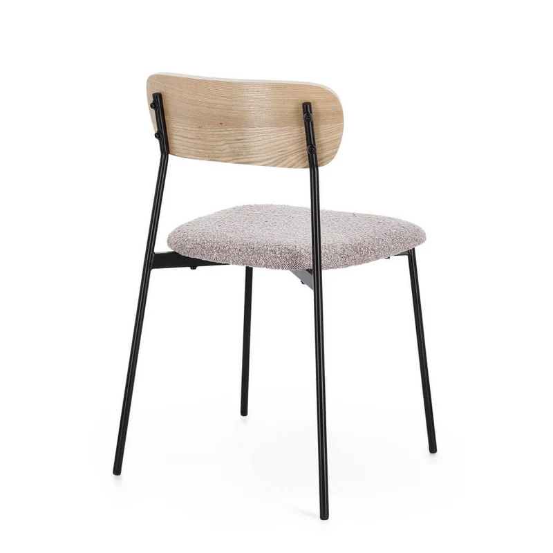 Set di 2 Sedie con Seduta Imbottita Boucléé Schienale in Legno e Gambe in Acciaio - BELLA