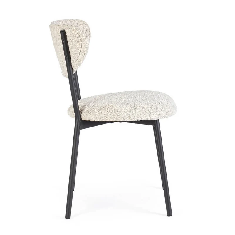Set di 2 Sedie Imbottite in Tessuto Bouclé con Gambe in Acciaio - BEATRICE