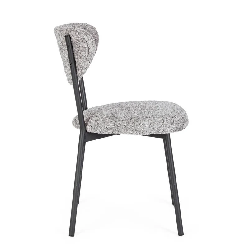 Set di 2 Sedie Imbottite in Tessuto Bouclé con Gambe in Acciaio - BEATRICE