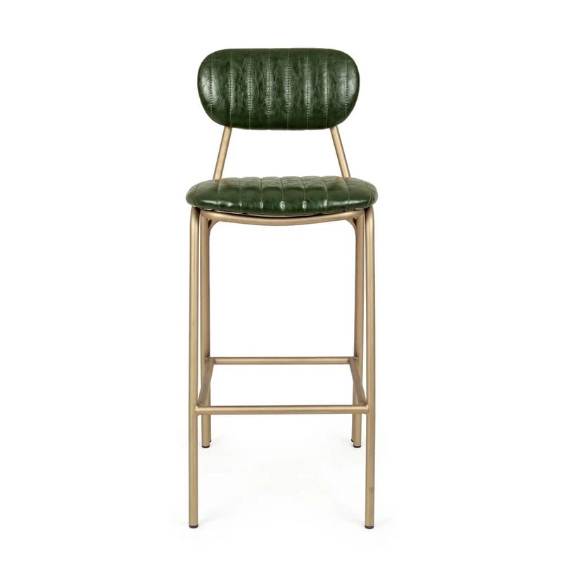 Sgabello da Bar Imbottito in Similpelle Verde con Struttura in Acciaio - BARNABY