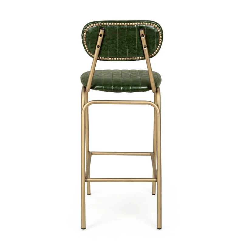 Sgabello da Bar Imbottito in Similpelle Verde con Struttura in Acciaio - BARNABY