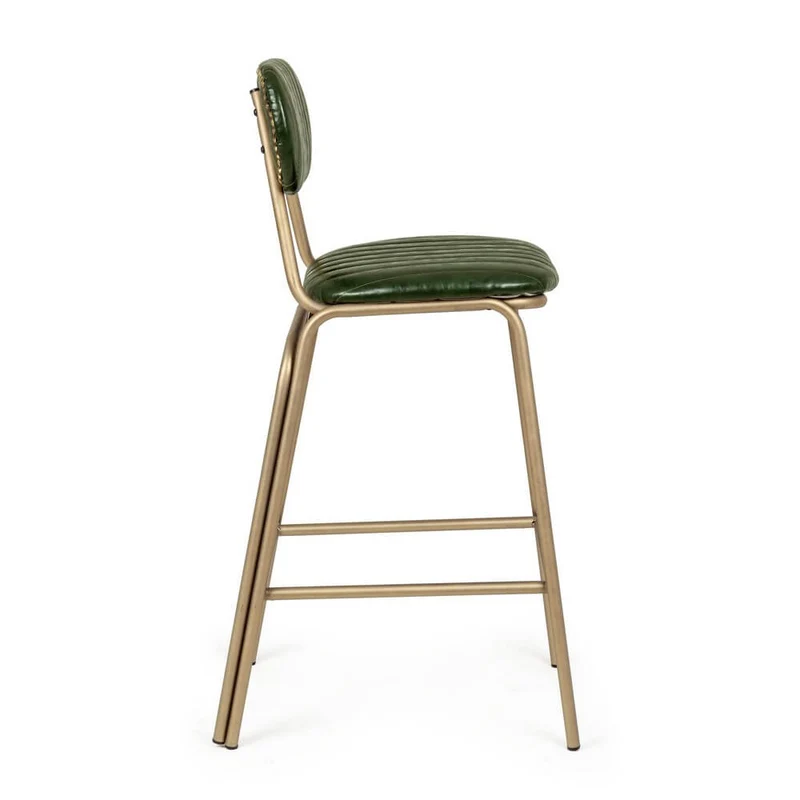 Sgabello da Bar Imbottito in Similpelle Verde con Struttura in Acciaio - BARNABY