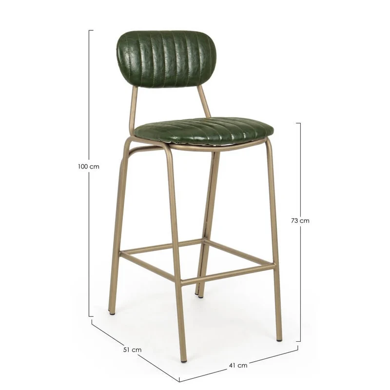 Sgabello da Bar Imbottito in Similpelle Verde con Struttura in Acciaio - BARNABY