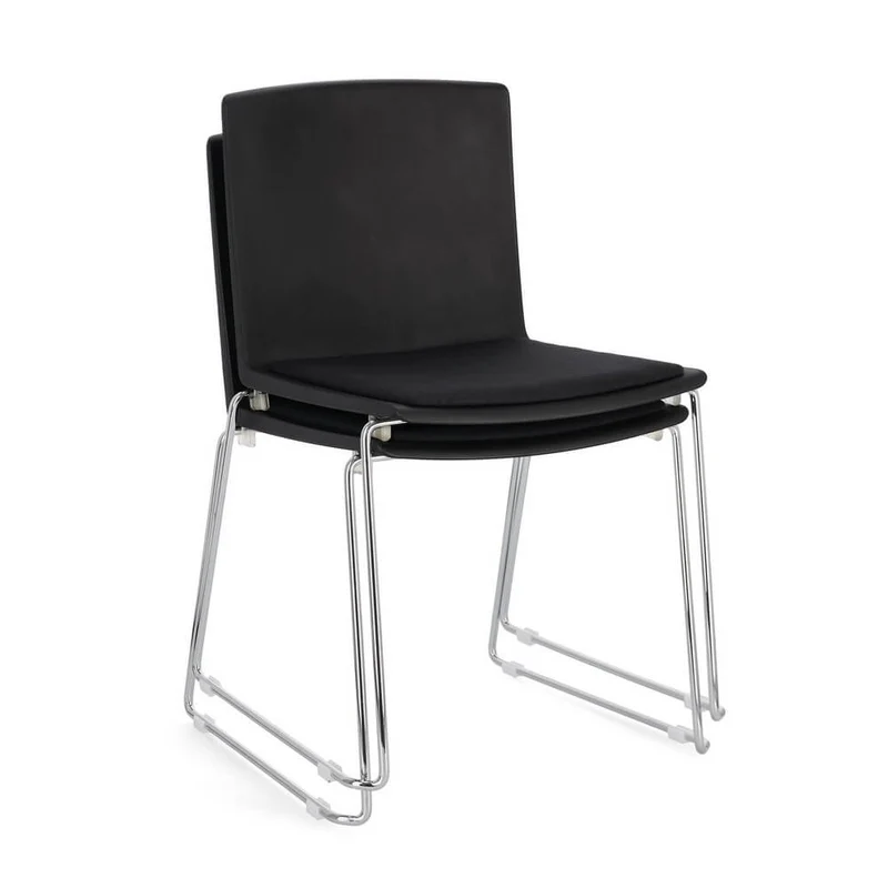 Set di 4 Sedie Impilabili con Seduta Imbottita e Gambe in Acciaio - AMARA