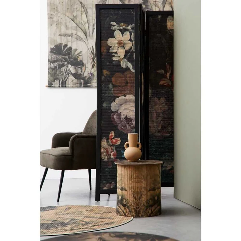 Tavolino rotondo in bambù con stampa foglie tropicali 40x40 cm - NIPPON BAMBOO