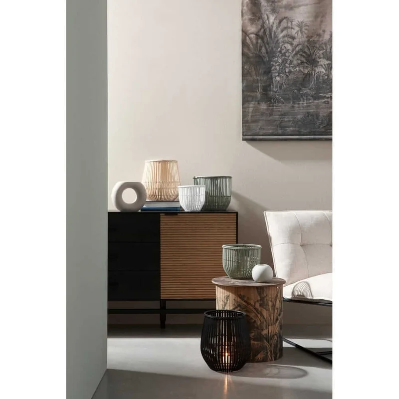 Tavolino rotondo in bambù con stampa foglie tropicali 40x40 cm - NIPPON BAMBOO