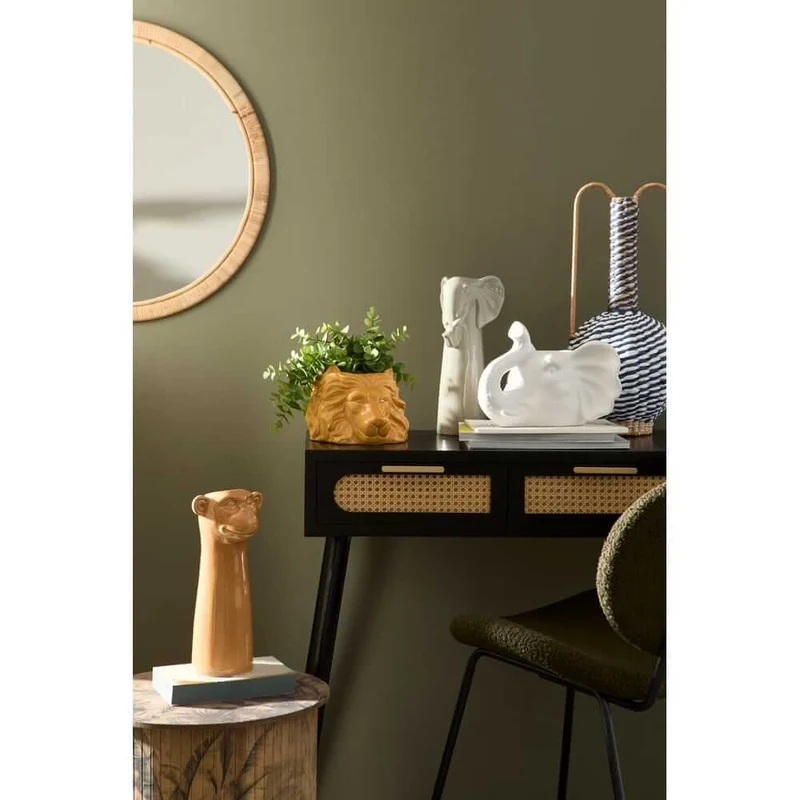 Tavolino rotondo in bambù con stampa foglie tropicali 40x40 cm - NIPPON BAMBOO