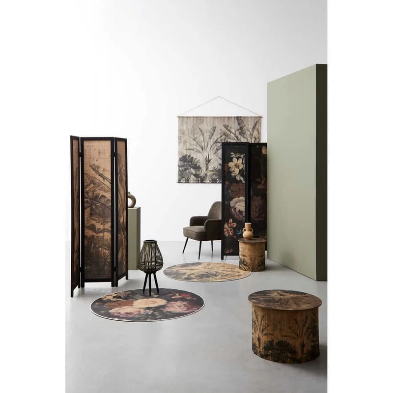 Tavolino rotondo in bambù con stampa foglie tropicali 40x40 cm - NIPPON BAMBOO