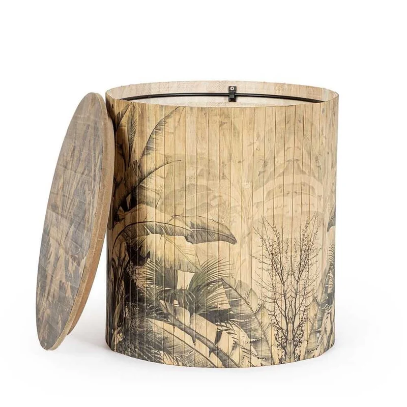 Tavolino rotondo in bambù con stampa foglie tropicali 40x40 cm - NIPPON BAMBOO