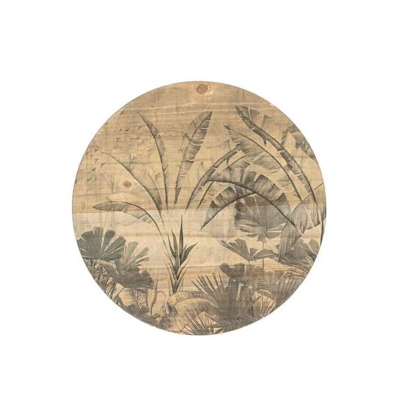 Tavolino rotondo in bambù con stampa foglie tropicali 40x40 cm - NIPPON BAMBOO