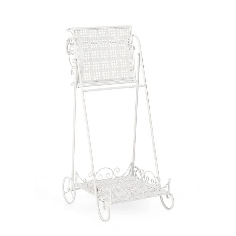 Set di 4 Porta Fiori in Ferro Bianco con 2 Piani e Ruote Stile Romantico - IRENE