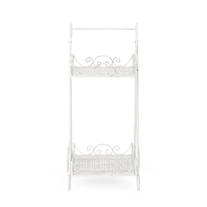 Set di 4 Porta Fiori in Ferro Bianco con 2 Piani e Ruote Stile Romantico - IRENE