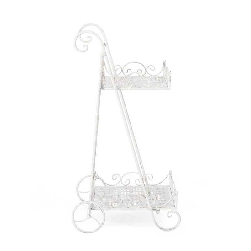 Set di 4 Porta Fiori in Ferro Bianco con 2 Piani e Ruote Stile Romantico - IRENE