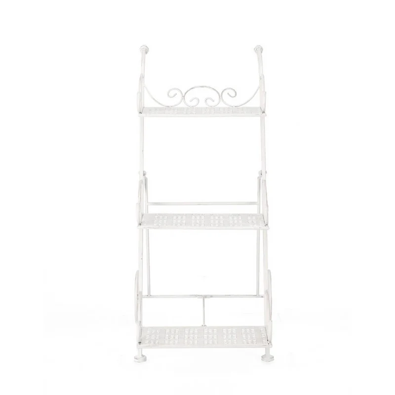Set di 4 Porta Fiori 3 Piani in Ferro Bianco con Ruote - IRENE