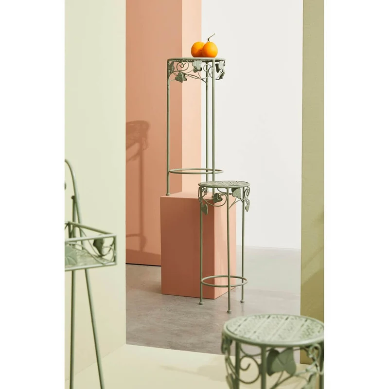 Set di 4 Porta Fiori a 2 Piani in Ferro con Ruote Stile Romantico - GIANNA