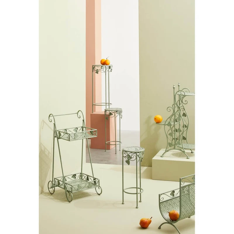 Set di 4 Porta Fiori a 2 Piani in Ferro con Ruote Stile Romantico - GIANNA