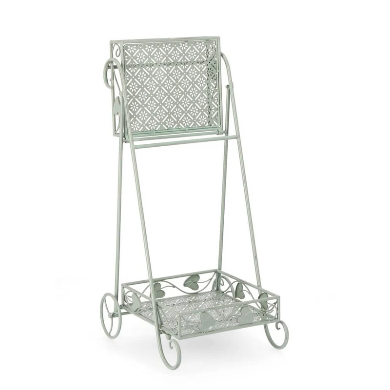 Set di 4 Porta Fiori a 2 Piani in Ferro con Ruote Stile Romantico - GIANNA