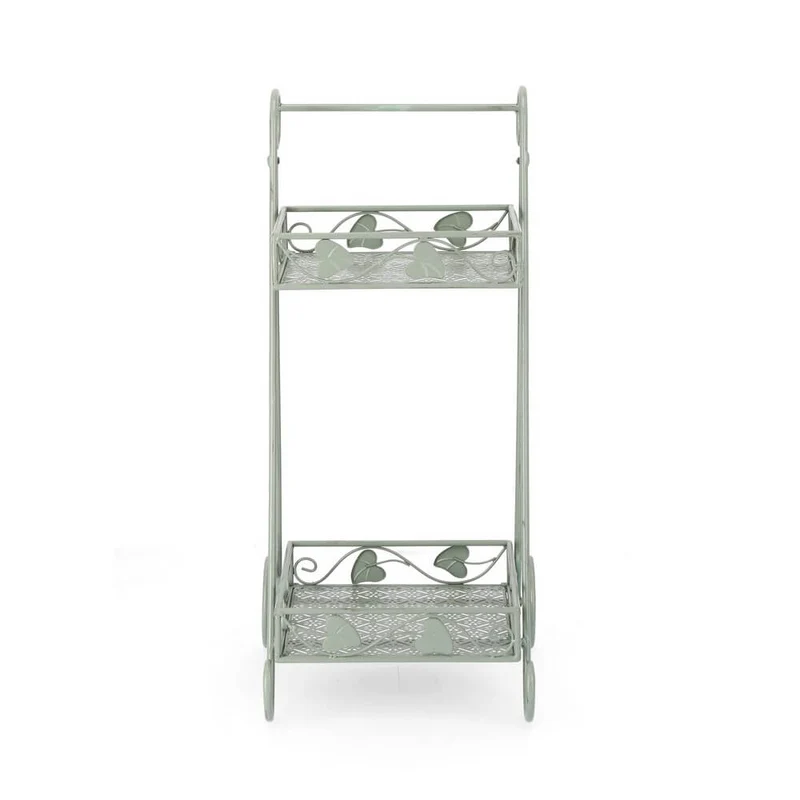 Set di 4 Porta Fiori a 2 Piani in Ferro con Ruote Stile Romantico - GIANNA