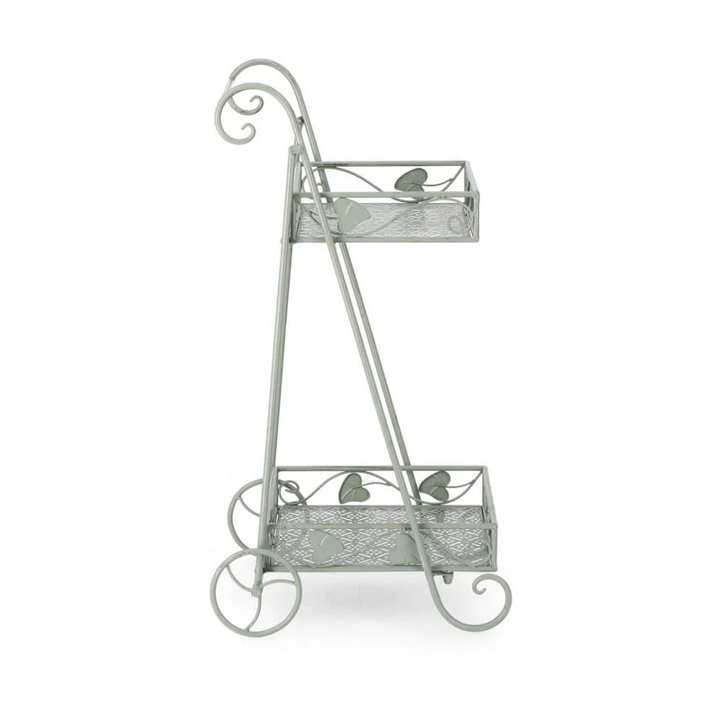 Set di 4 Porta Fiori a 2 Piani in Ferro con Ruote Stile Romantico - GIANNA