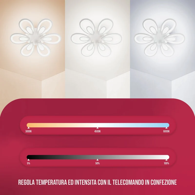 BUYBUY Lampadario LED 105W, Telecomando 2.4G, Luce Regolabile 9500lm BBLED008