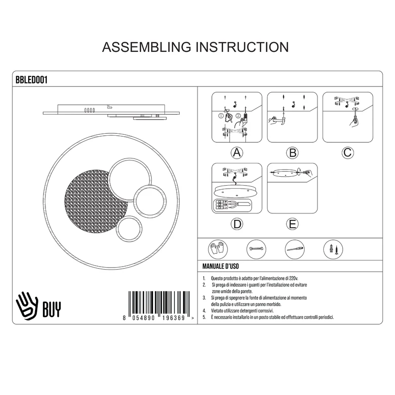 BUYBUY Lampadario LED 60W, Telecomando 2.4G, Luce Regolabile 2100lm BBLED001