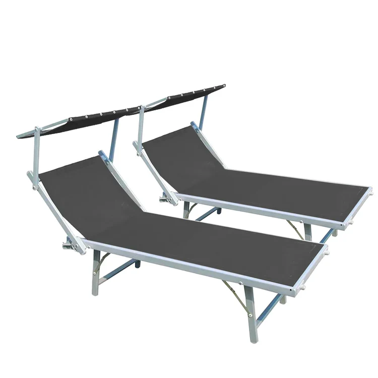 buybuy Lettini Mare Stabilimento Pieghevoli Professionali In Alluminio Con Tetto Parasole E Rivestimento In Textilene Grigio Spiaggia Piscina E Giardino Set Da 2 (Telaio Argentato Textilene Grigio)