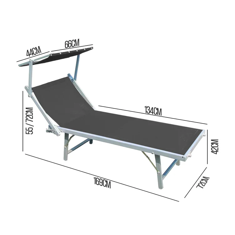 buybuy Lettini Mare Stabilimento Pieghevoli Professionali In Alluminio Con Tetto Parasole E Rivestimento In Textilene Grigio Spiaggia Piscina E Giardino Set Da 2 (Telaio Argentato Textilene Grigio)