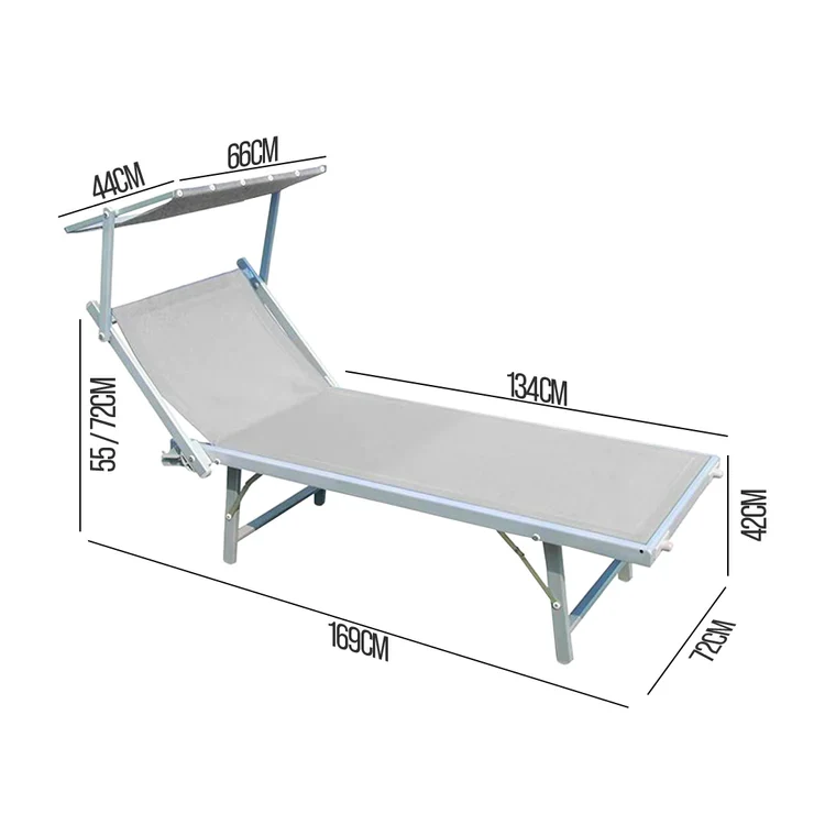 buybuy Lettini Mare Stabilimento Pieghevoli Professionali In Alluminio Con Tetto Parasole E Rivestimento In Textilene Beige Spiaggia Piscina E Giardino Set Da 2 (Telaio Argentato Textilene Beige)