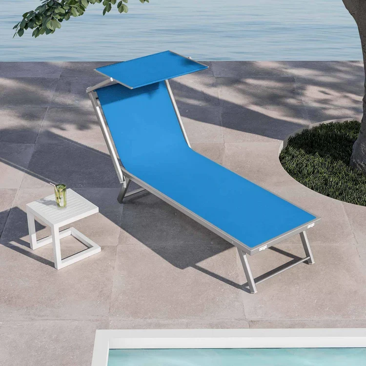 buybuy Lettini Mare Stabilimento Pieghevoli Professionali In Alluminio Con Tetto Parasole E Rivestimento In Textilene Blu Spiaggia Piscina E Giardino Set Da 2 (Telaio Argentato Textilene Blu)