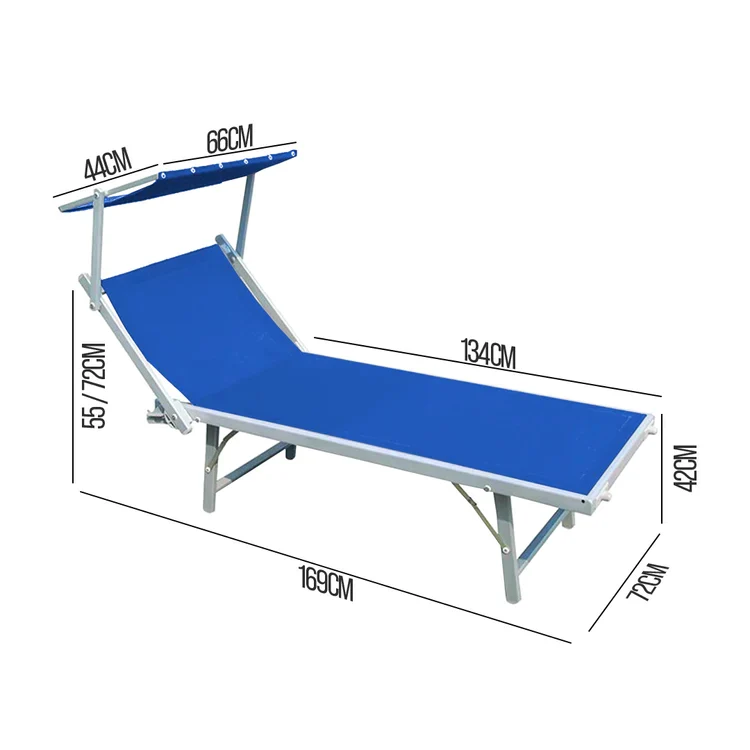 buybuy Lettini Mare Stabilimento Pieghevoli Professionali In Alluminio Con Tetto Parasole E Rivestimento In Textilene Blu Spiaggia Piscina E Giardino Set Da 2 (Telaio Argentato Textilene Blu)